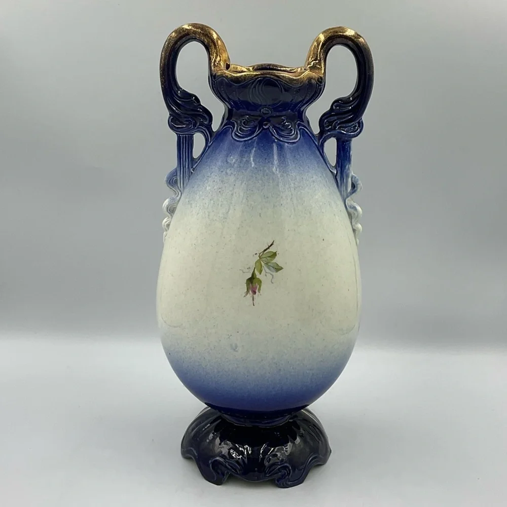 Antique Style Cobalt Blue & Gold Art Nouveau/Rococo Revival Vase
